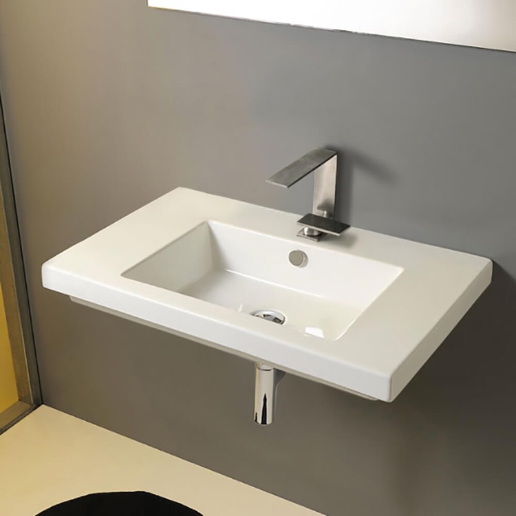 Tecla CAN02011-One Hole Rectangular White Ceramic Wall Mounted or Drop In Sink